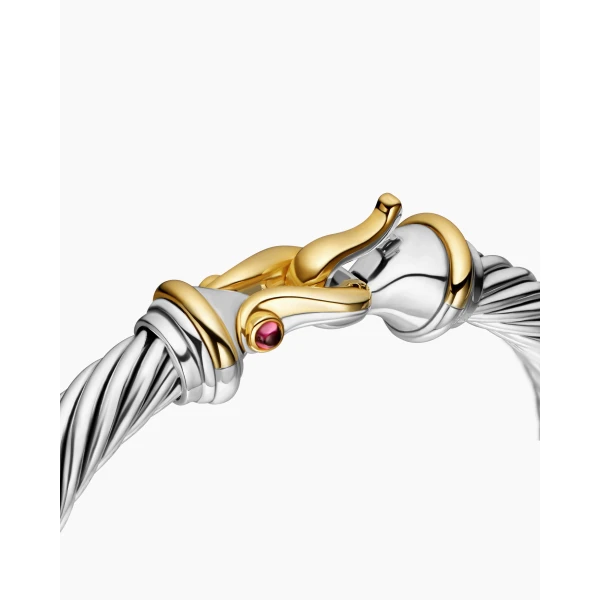 David Yurman Buckle Classic Cable Bracelet in Sterling Silver with 18K Yellow Gold and Rhodolite Garnets, 7mm, view 5