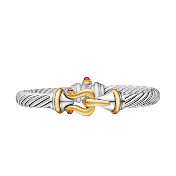 David Yurman Buckle Classic Cable Bracelet in Sterling Silver with 18K Yellow Gold and Rhodolite Garnets