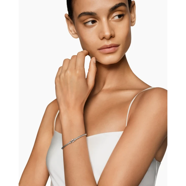 David Yurman Buckle Classic Cable Bracelet in Sterling Silver with Diamonds, 3mm, view 2