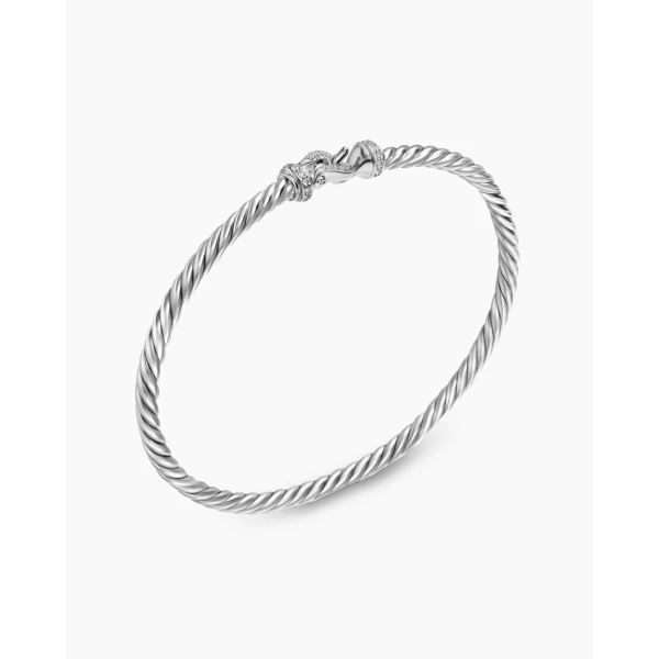 David Yurman Buckle Classic Cable Bracelet in Sterling Silver with Diamonds, 3mm, view 3
