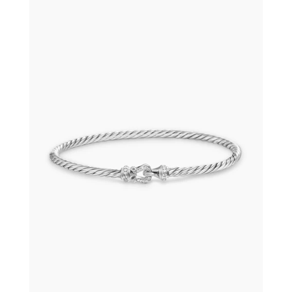 David Yurman Buckle Classic Cable Bracelet in Sterling Silver with Diamonds, 3mm, view 4
