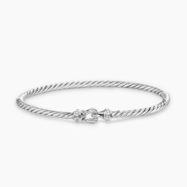 on-model styling shot|David Yurman Buckle Classic Cable Bracelet in Sterling Silver with Diamonds