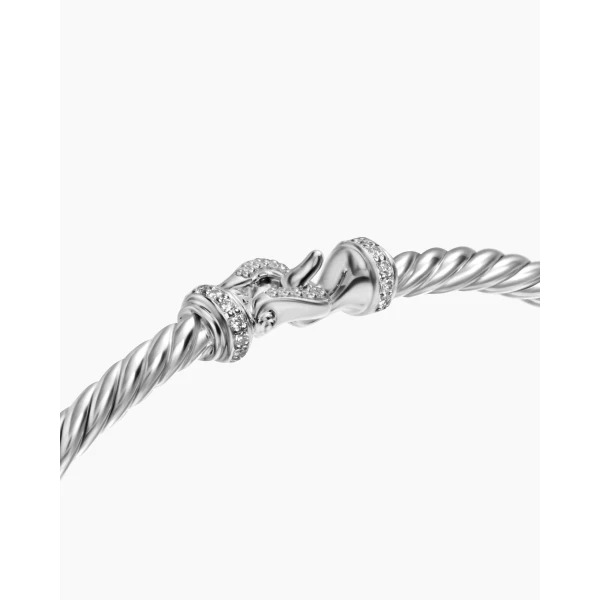 David Yurman Buckle Classic Cable Bracelet in Sterling Silver with Diamonds, 3mm, view 5