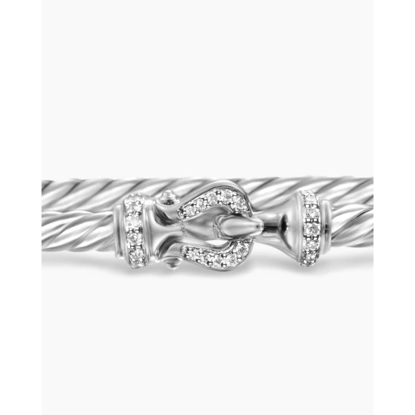 David Yurman Buckle Classic Cable Bracelet in Sterling Silver with Diamonds, 3mm, view 6