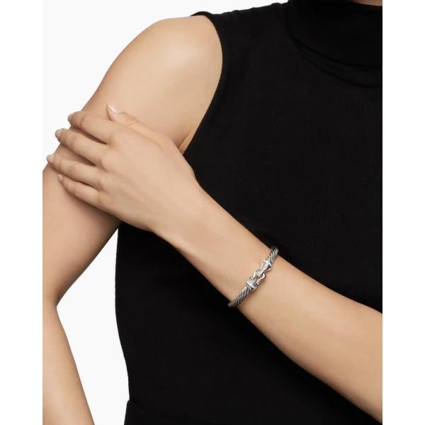David Yurman Buckle Classic Cable Bracelet in Sterling Silver with Hampton Blue Topaz and Diamonds, 7mm, view 2