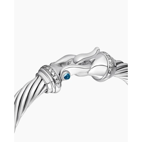 David Yurman Buckle Classic Cable Bracelet in Sterling Silver with Hampton Blue Topaz and Diamonds, 7mm, view 5