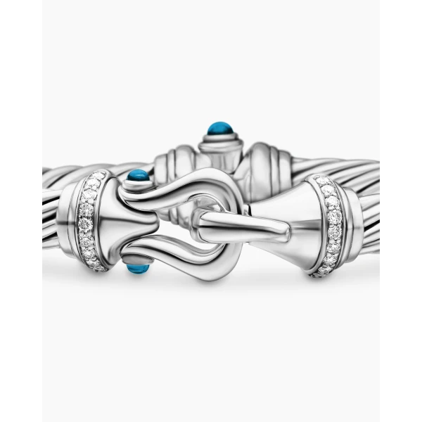 David Yurman Buckle Classic Cable Bracelet in Sterling Silver with Hampton Blue Topaz and Diamonds, 7mm, view 6