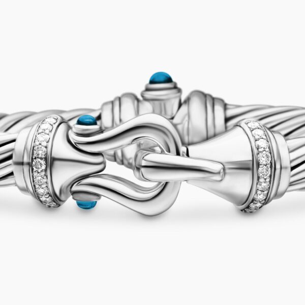 signature twisted-helix detail|David Yurman Buckle Classic Cable Bracelet in Sterling Silver with Hampton Blue Topaz and Diamonds