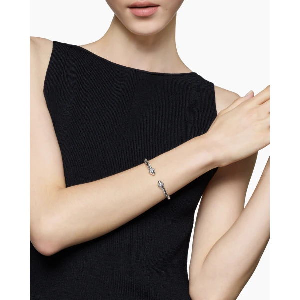 David Yurman Cable Bracelet in Sterling Silver with 18K Yellow Gold and Diamonds, 5mm, view 2