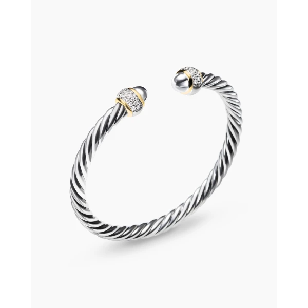 David Yurman Cable Bracelet in Sterling Silver with 18K Yellow Gold and Diamonds, 5mm, view 3