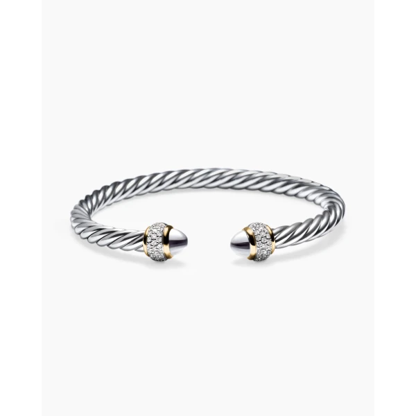 David Yurman Cable Bracelet in Sterling Silver with 18K Yellow Gold and Diamonds, 5mm, view 4