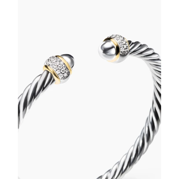 David Yurman Cable Bracelet in Sterling Silver with 18K Yellow Gold and Diamonds, 5mm, view 5
