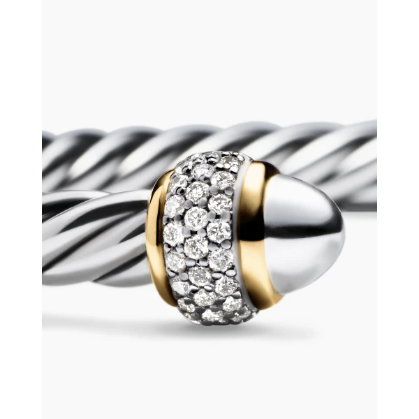 David Yurman Cable Bracelet in Sterling Silver with 18K Yellow Gold and Diamonds, 5mm, view 6
