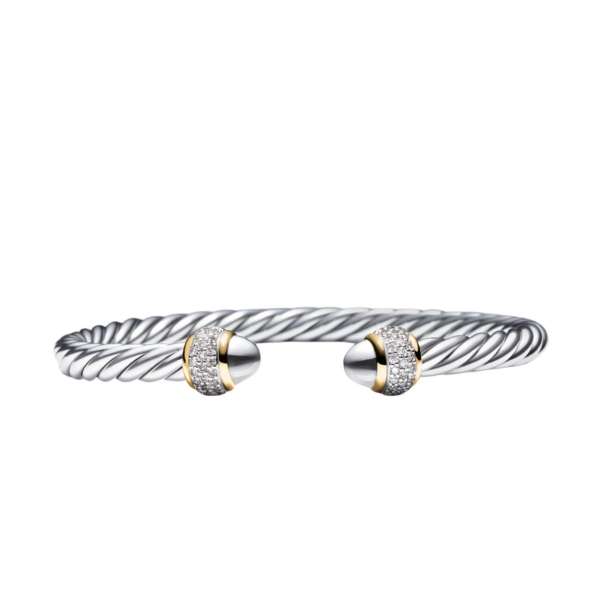 David Yurman Cable Bracelet in Sterling Silver with 18K Yellow Gold and Diamonds