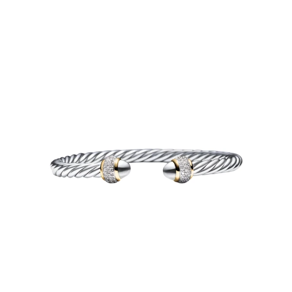 David Yurman Cable Bracelet in Sterling Silver with 18K Yellow Gold and Diamonds