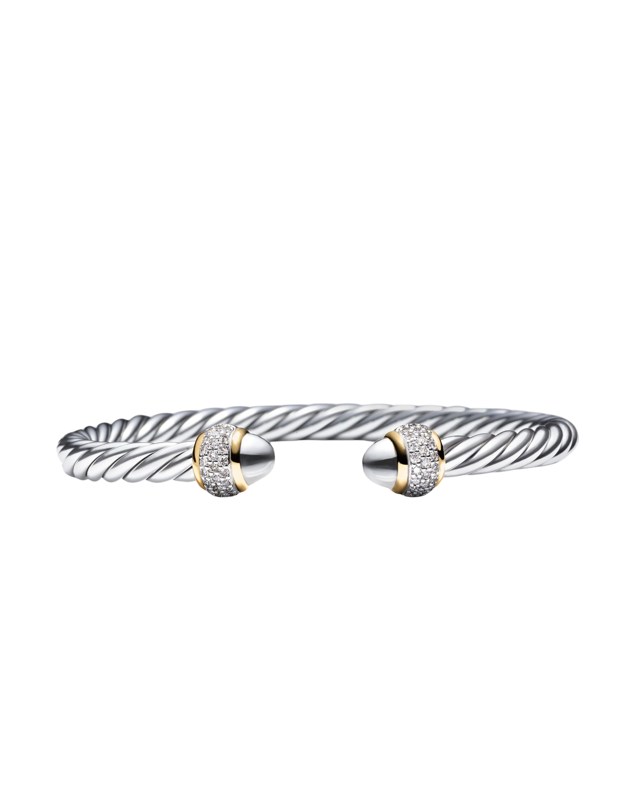 David Yurman Cable Bracelet in Sterling Silver with 18K Yellow Gold and Diamonds, 5mm