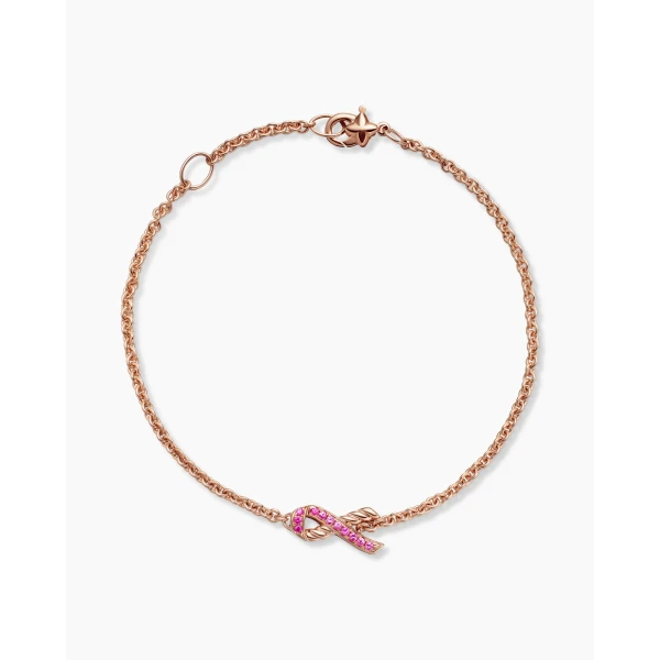 David Yurman Cable Collectibles® Ribbon Chain Bracelet in 18K Rose Gold with Pavé Pink Sapphires, 15mm, view 3