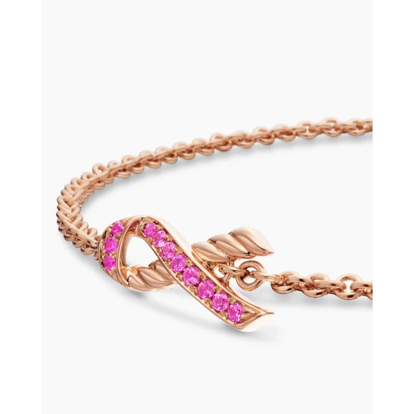 David Yurman Cable Collectibles® Ribbon Chain Bracelet in 18K Rose Gold with Pavé Pink Sapphires, 15mm, view 7