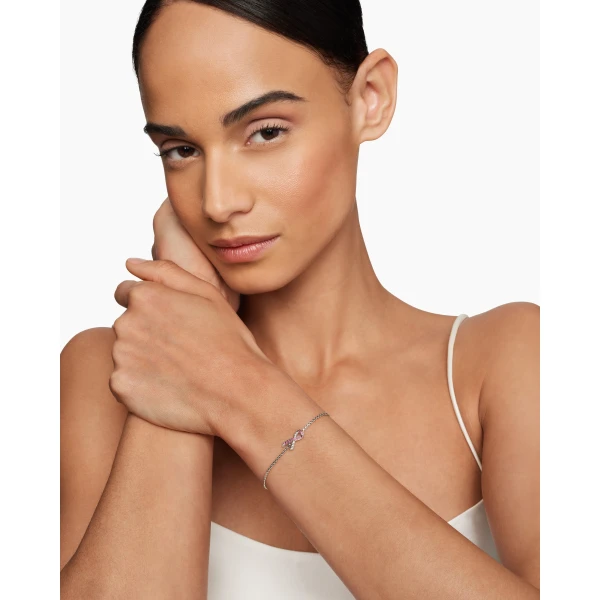 David Yurman Cable Collectibles® Ribbon Chain Bracelet in Sterling Silver with Pavé Pink Sapphires, 1.5mm, view 2