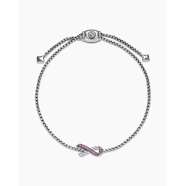 David Yurman Cable Collectibles® Ribbon Chain Bracelet in Sterling Silver with Pavé Pink Sapphires, 1.5mm, view 3