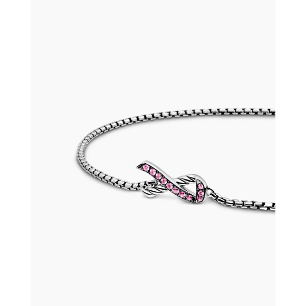 David Yurman Cable Collectibles® Ribbon Chain Bracelet in Sterling Silver with Pavé Pink Sapphires, 1.5mm, view 5