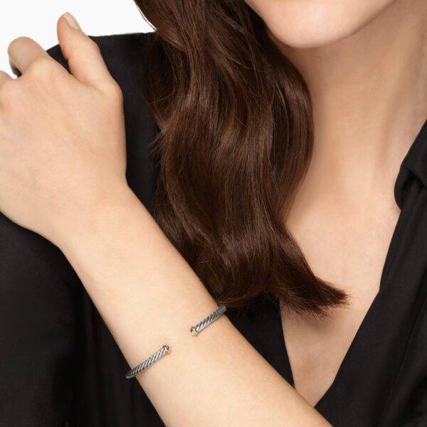 4mm in Silver – front view of authentic Cable Bracelets at Coveti|David Yurman Cable Flex® Bracelet in Sterling Silver with 14K Yellow Gold