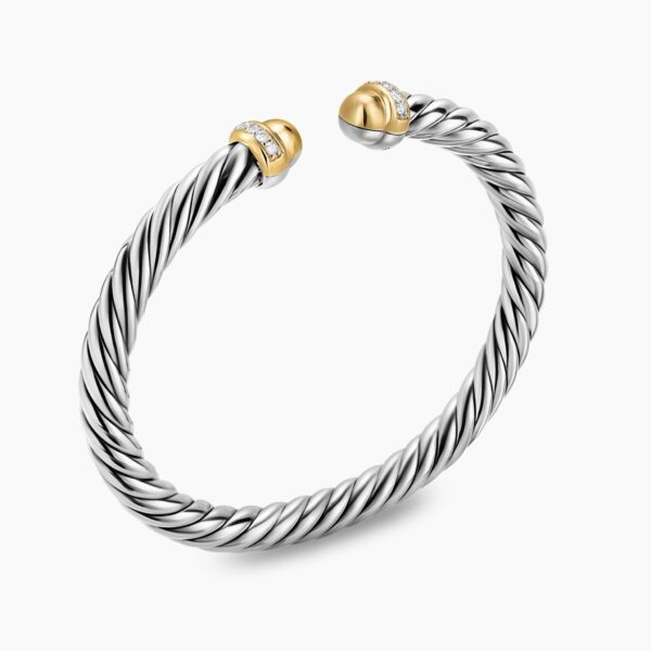 6mm in Silver – front view of authentic Cable Bracelets at Coveti|David Yurman Cable Flex® Bracelet in Sterling Silver with 14K Yellow Gold Domes and Diamonds