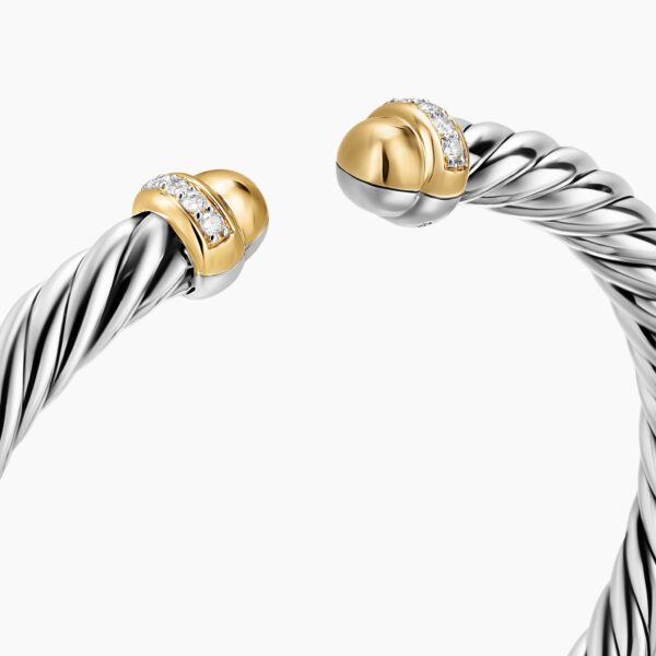 on-model styling shot|David Yurman Cable Flex® Bracelet in Sterling Silver with 14K Yellow Gold Domes and Diamonds