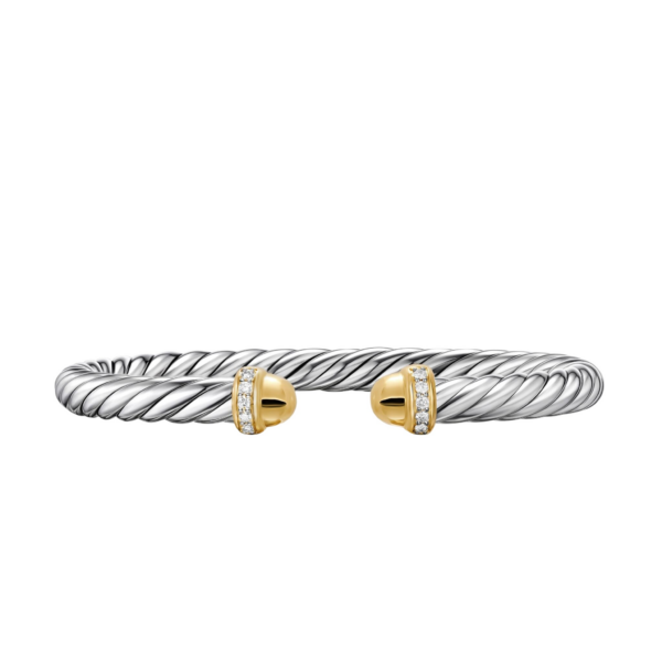 David Yurman Cable Flex® Bracelet in Sterling Silver with 14K Yellow Gold Domes and Diamonds