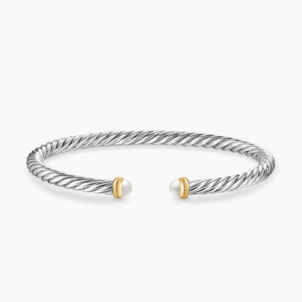 on-model styling shot|David Yurman Cable Flex® Bracelet in Sterling Silver with 14K Yellow Gold and Pearls