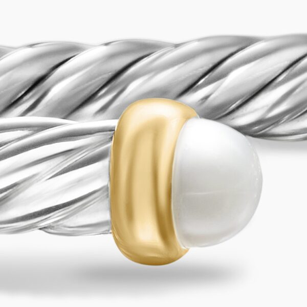 signature twisted-helix detail|David Yurman Cable Flex® Bracelet in Sterling Silver with 14K Yellow Gold and Pearls