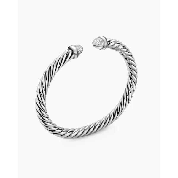 David Yurman Cable Flex® Bracelet in Sterling Silver with Pavé Diamond Domes, 6mm, view 2