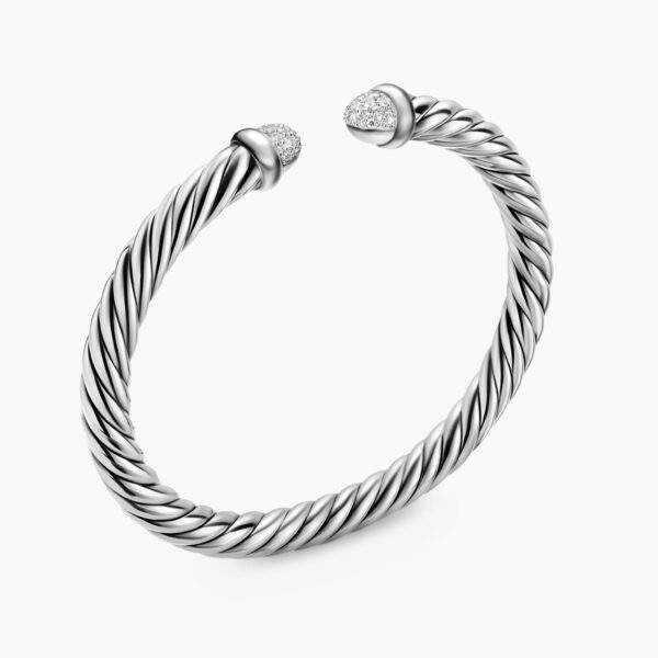 6mm in Silver – front view of authentic Cable Bracelets at Coveti|David Yurman Cable Flex® Bracelet in Sterling Silver with Pavé Diamond Domes