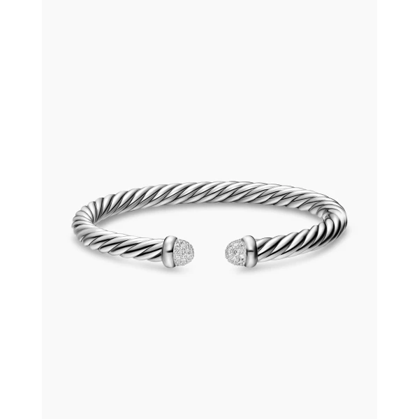 David Yurman Cable Flex® Bracelet in Sterling Silver with Pavé Diamond Domes, 6mm, view 3