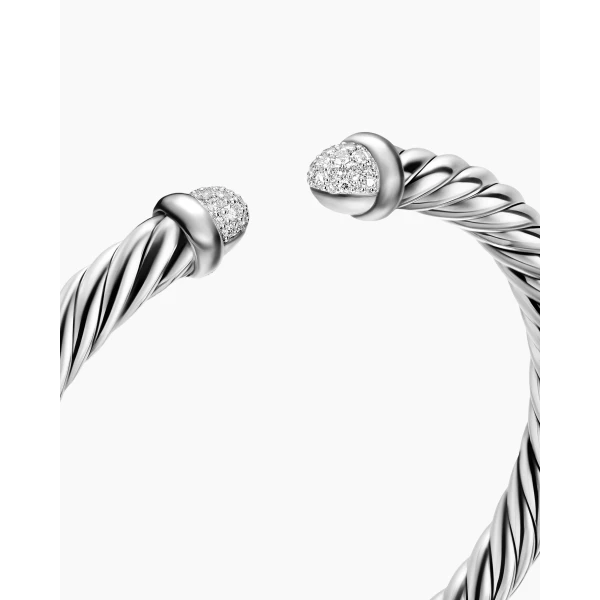 David Yurman Cable Flex® Bracelet in Sterling Silver with Pavé Diamond Domes, 6mm, view 4