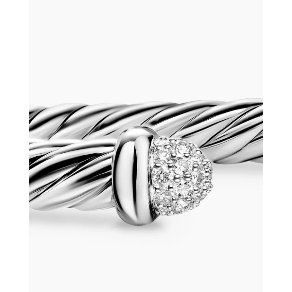 David Yurman Cable Flex® Bracelet in Sterling Silver with Pavé Diamond Domes, 6mm, view 5