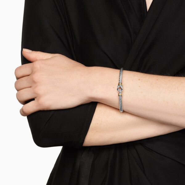 4mm in Silver – front view of authentic Cable Bracelets at Coveti|David Yurman Cable Flex® Buckle Bracelet in Sterling Silver with 14K Yellow Gold