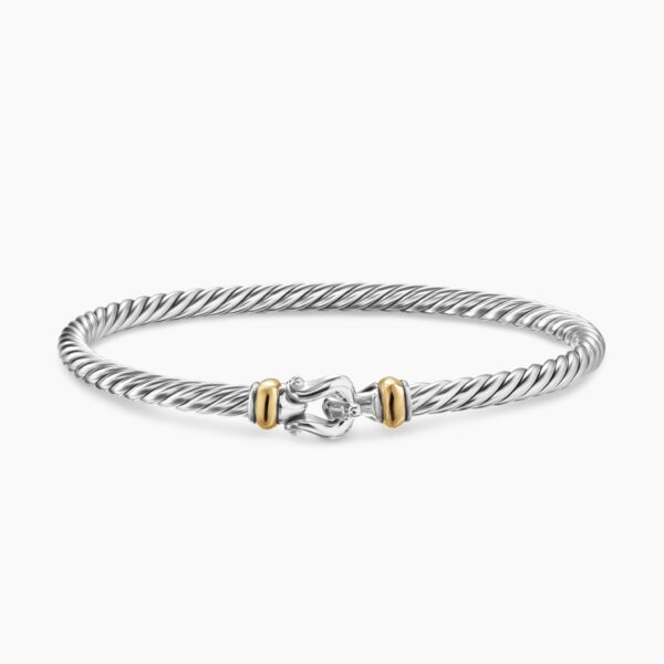 on-model styling shot|David Yurman Cable Flex® Buckle Bracelet in Sterling Silver with 14K Yellow Gold