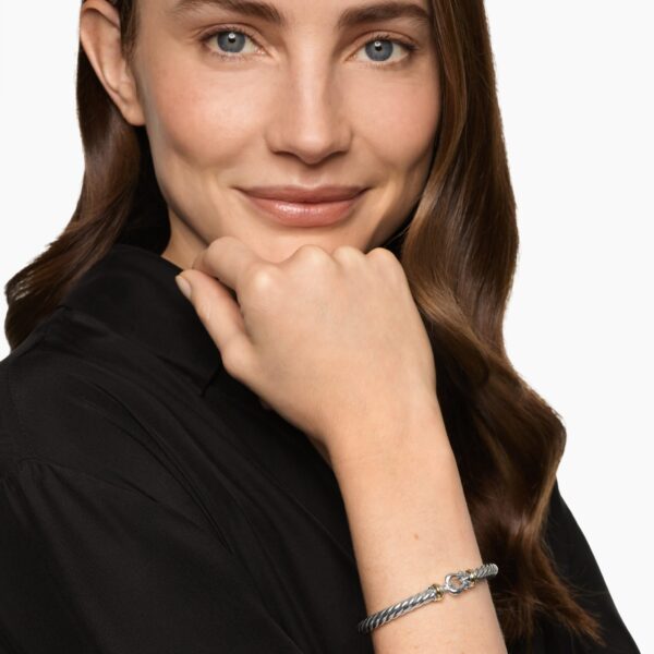 6mm in Silver – front view of authentic Cable Bracelets at Coveti|David Yurman Cable Flex® Buckle Bracelet in Sterling Silver with 14K Yellow Gold