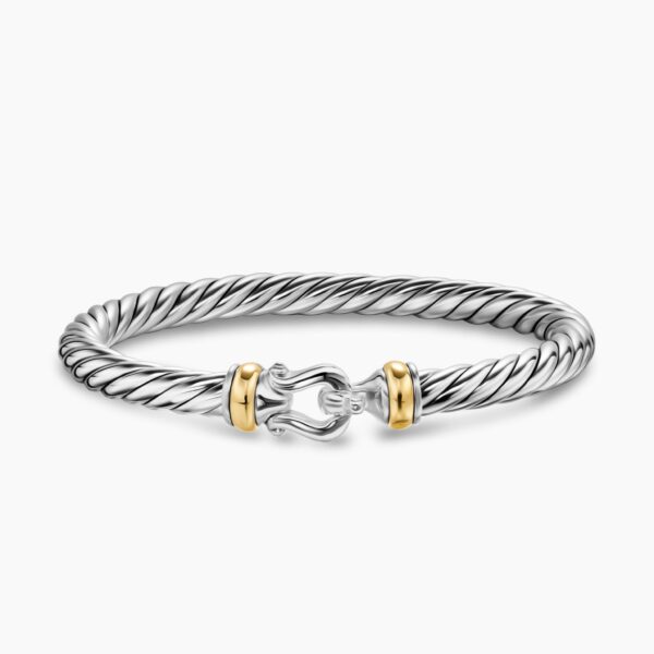 on-model styling shot|David Yurman Cable Flex® Buckle Bracelet in Sterling Silver with 14K Yellow Gold