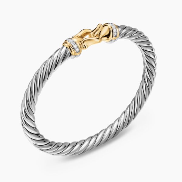 6mm in Silver – front view of authentic Cable Bracelets at Coveti|David Yurman Cable Flex® Buckle Bracelet in Sterling Silver with 14K Yellow Gold and Diamonds