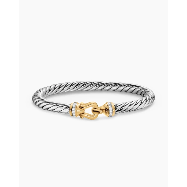 David Yurman Cable Flex® Buckle Bracelet in Sterling Silver with 14K Yellow Gold and Diamonds, 6mm, view 3