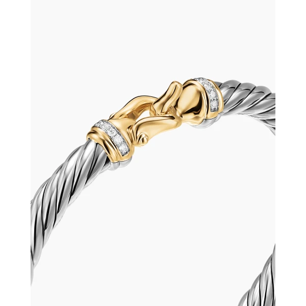 David Yurman Cable Flex® Buckle Bracelet in Sterling Silver with 14K Yellow Gold and Diamonds, 6mm, view 4