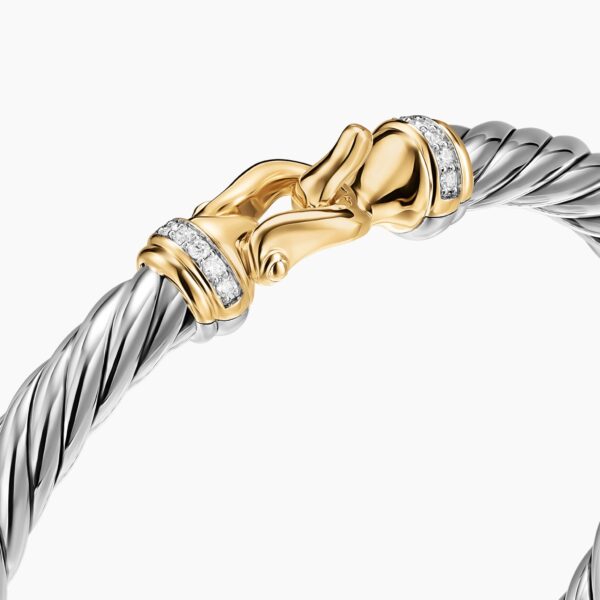 on-model styling shot|David Yurman Cable Flex® Buckle Bracelet in Sterling Silver with 14K Yellow Gold and Diamonds