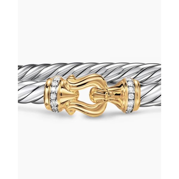 David Yurman Cable Flex® Buckle Bracelet in Sterling Silver with 14K Yellow Gold and Diamonds, 6mm, view 5