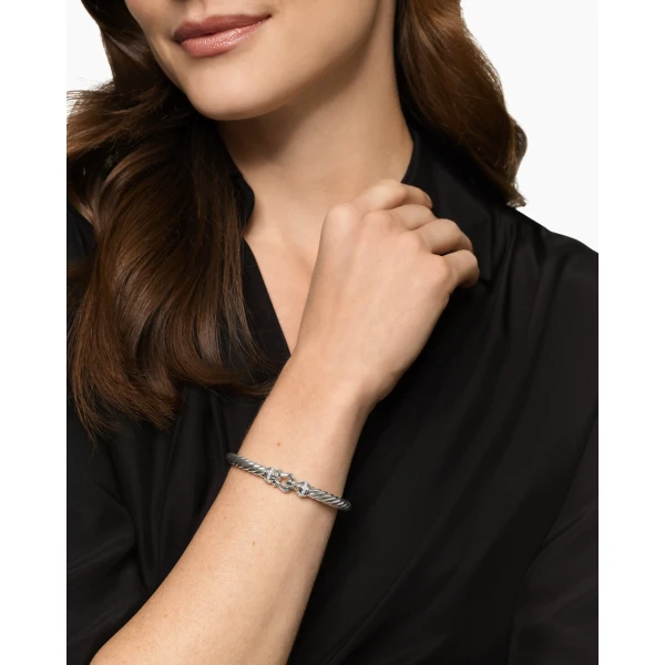 David Yurman Cable Flex® Buckle Bracelet in Sterling Silver with Diamonds, 6mm, view 2