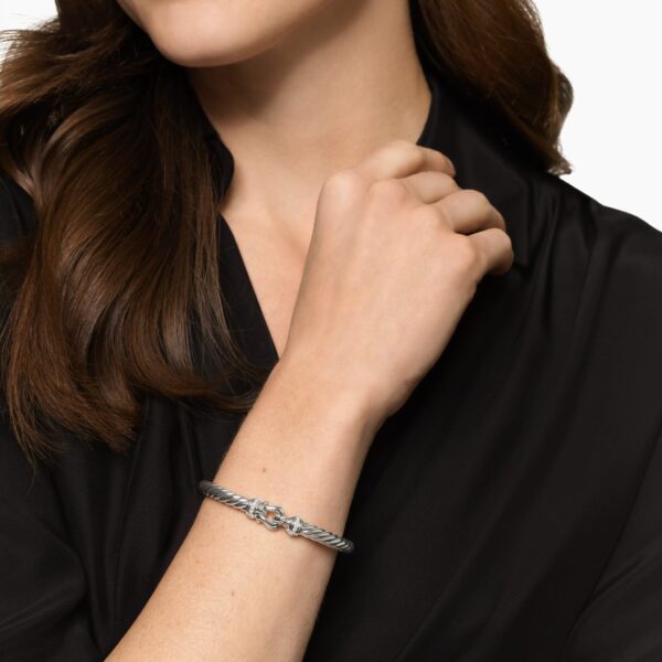 6mm in Silver – front view of authentic Cable Bracelets at Coveti|David Yurman Cable Flex® Buckle Bracelet in Sterling Silver with Diamonds