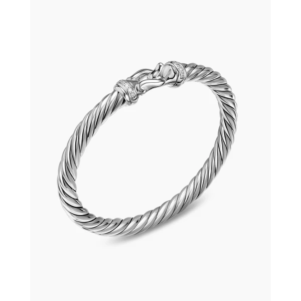 David Yurman Cable Flex® Buckle Bracelet in Sterling Silver with Diamonds, 6mm, view 3