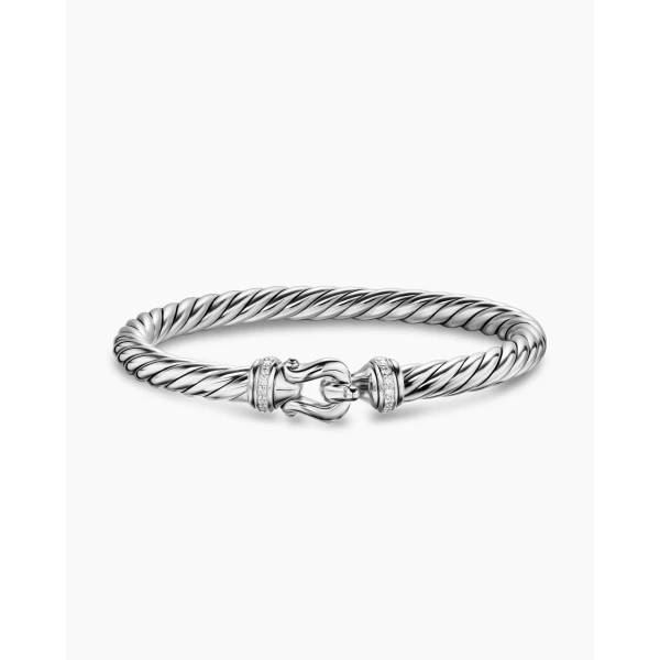 David Yurman Cable Flex® Buckle Bracelet in Sterling Silver with Diamonds, 6mm, view 4