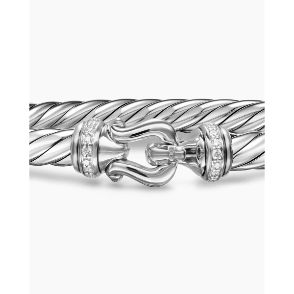 David Yurman Cable Flex® Buckle Bracelet in Sterling Silver with Diamonds, 6mm, view 6